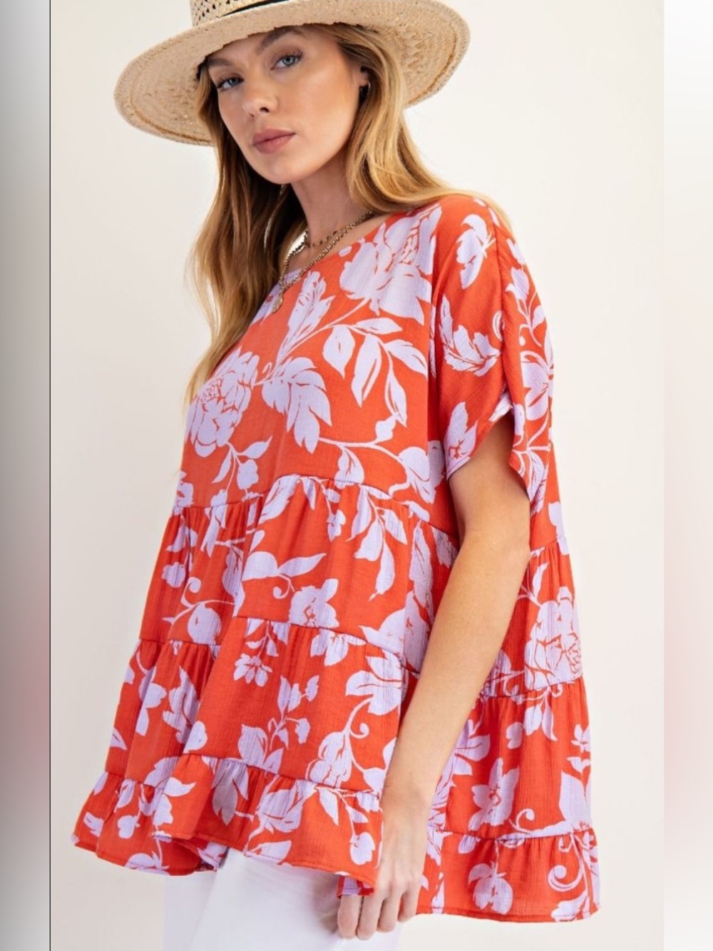 882 ❤️ EASEL PRINTED RAYON CHALLIS RUFFLE
BABYDOLL TUNIC - Picture 2 of 3